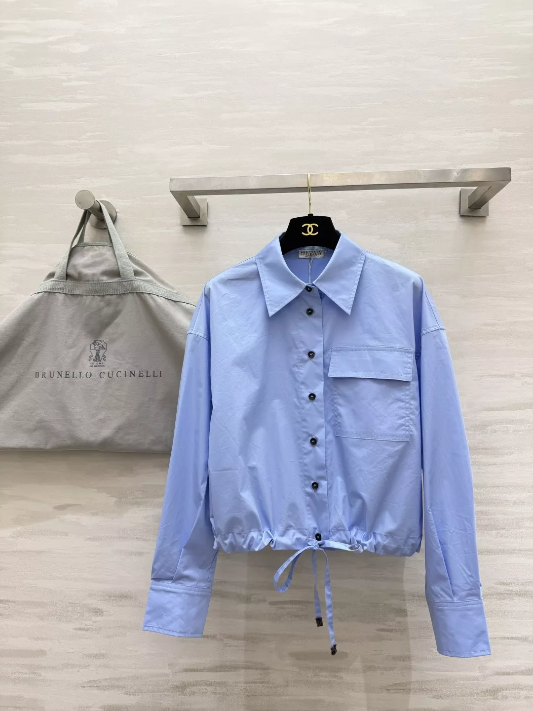 브루넬로쿠치넬리 드로스트링 크롭 코튼 포켓 셔츠 상세 이미지 10