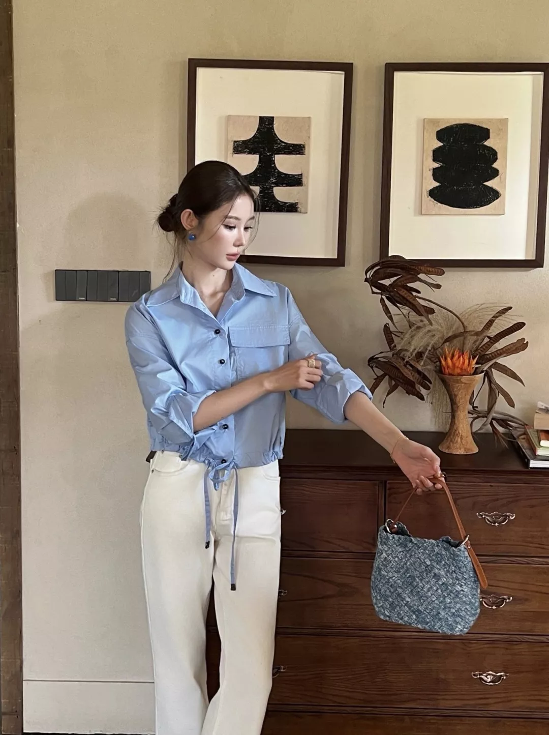 브루넬로쿠치넬리 드로스트링 크롭 코튼 포켓 셔츠 상세 이미지 25