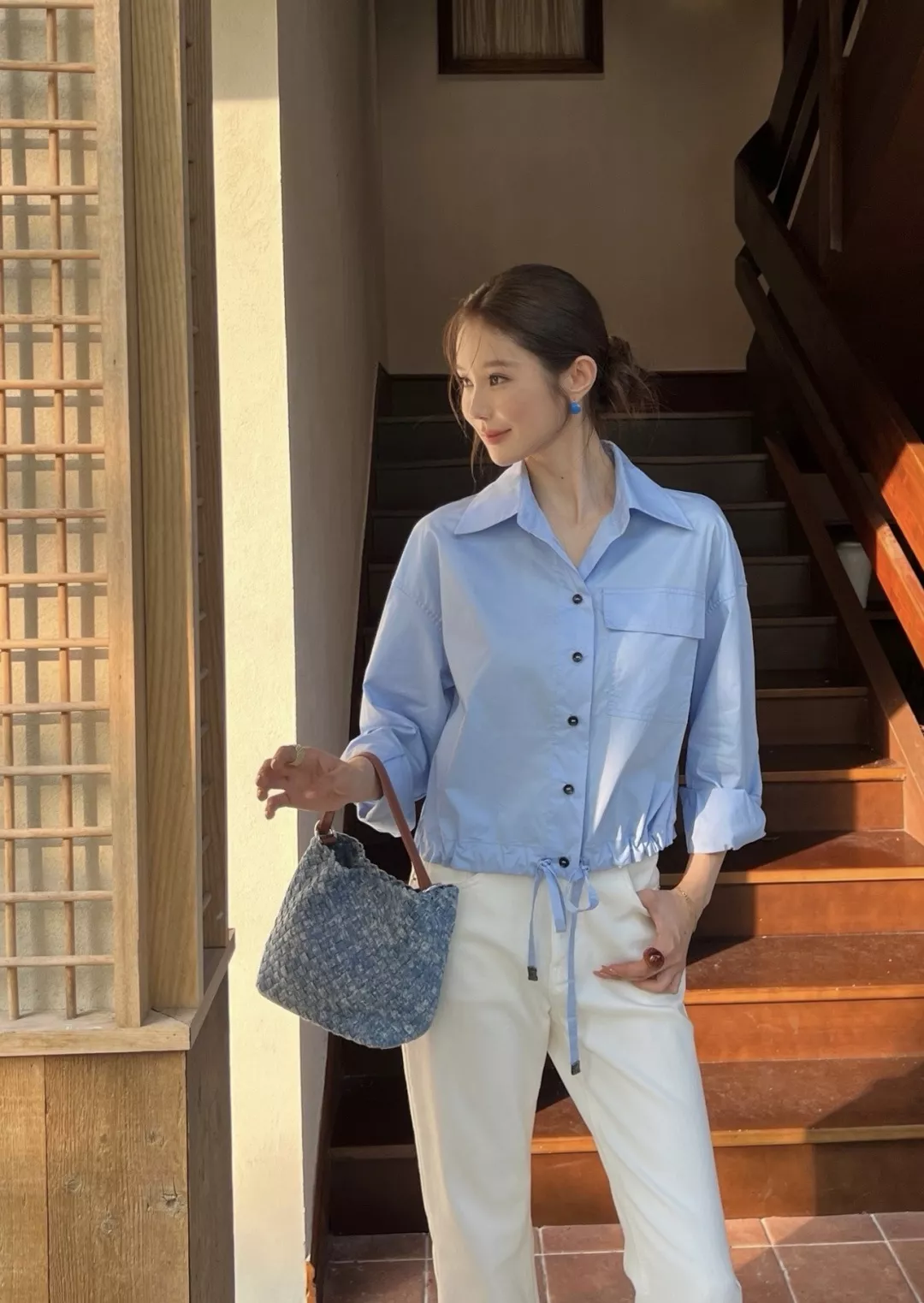 브루넬로쿠치넬리 드로스트링 크롭 코튼 포켓 셔츠 상세 이미지 27
