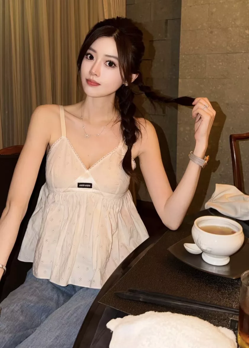 미우미우 자수 리넨 혼방 여성용 탱크탑 상세 이미지 59