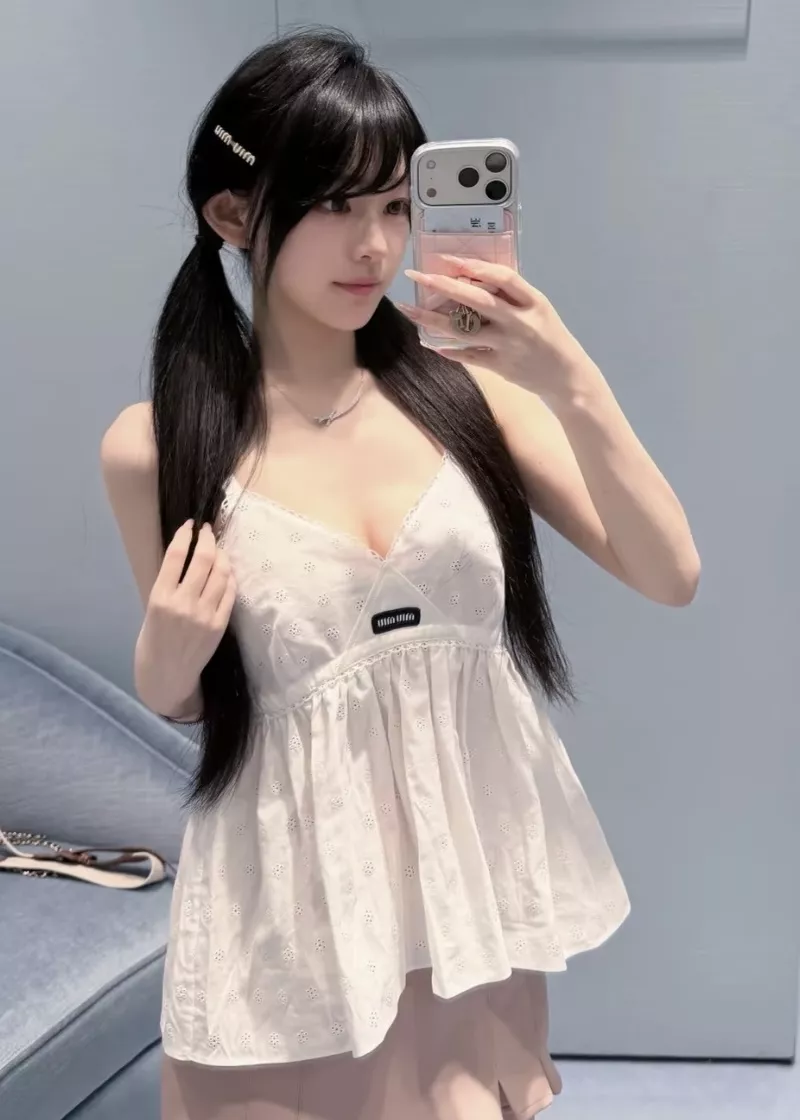 미우미우 자수 리넨 혼방 여성용 탱크탑 상세 이미지 40