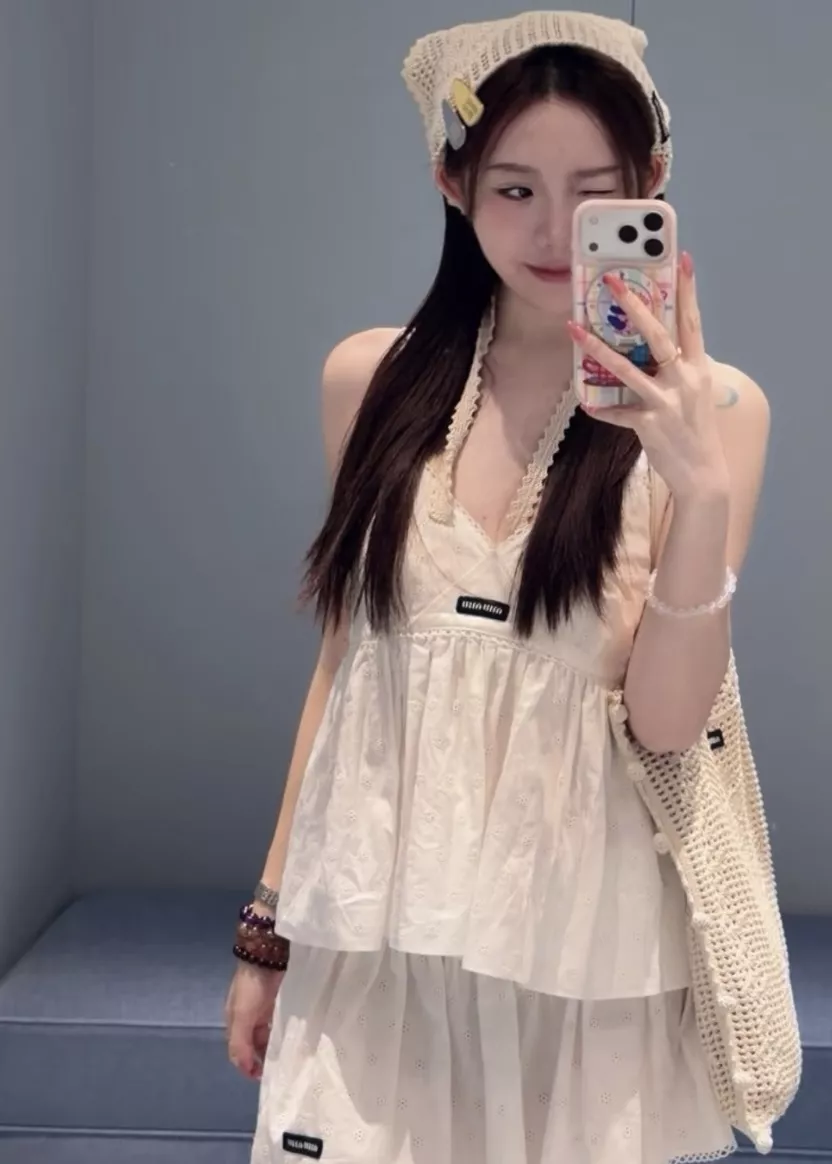 미우미우 자수 리넨 혼방 여성용 탱크탑 상세 이미지 45