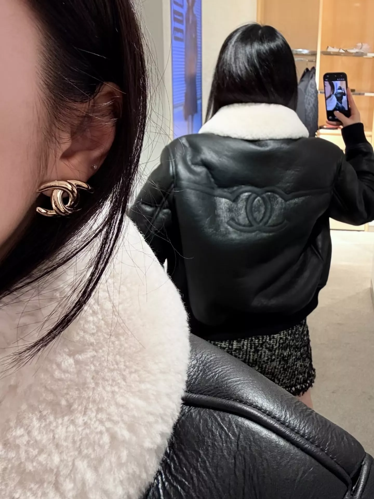샤넬 무스탕 카라 여성용 가죽 재킷 상세 이미지 10