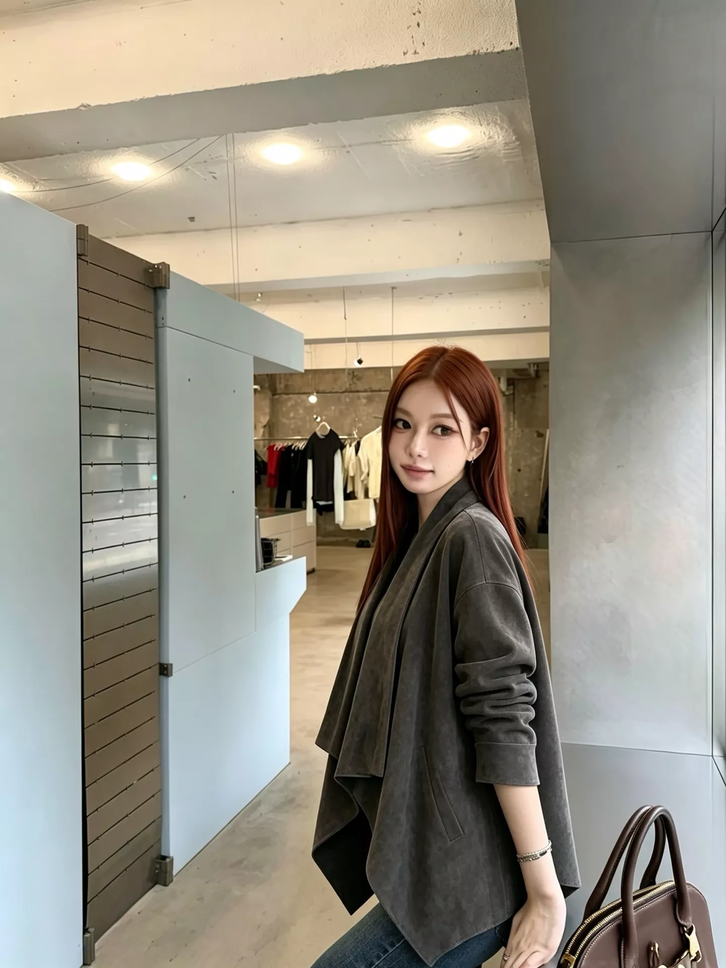 로로피아나 스웨이드 질감 랩 스타일 여성용 긴소매 가디건 상세 이미지 10