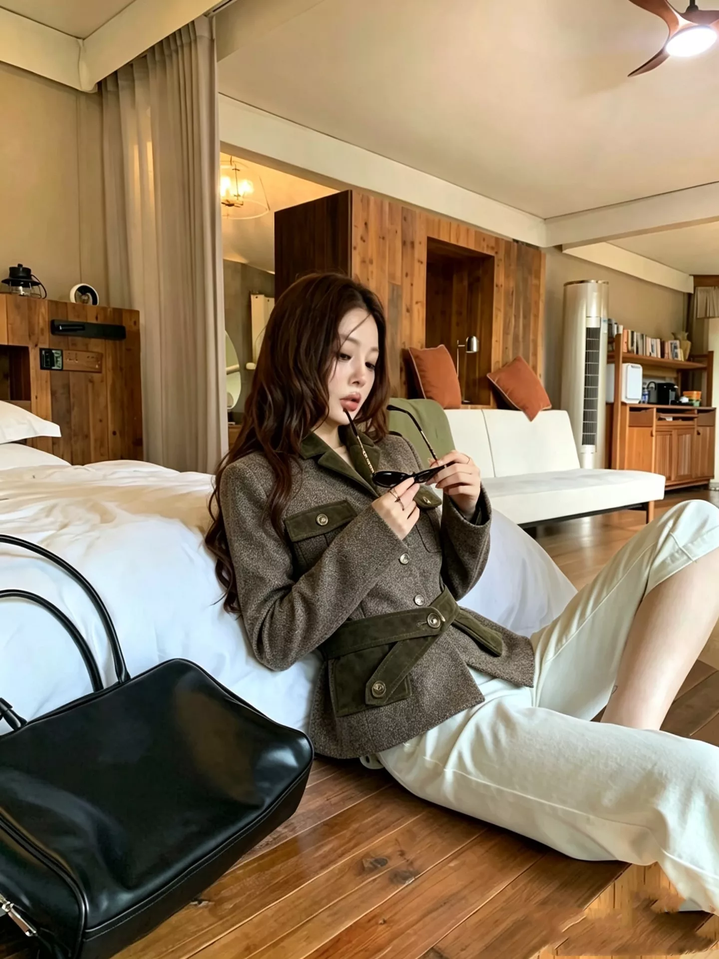 로로피아나 캐시미어 배색 벨트 여성용 쇼트 코트 상세 이미지 11