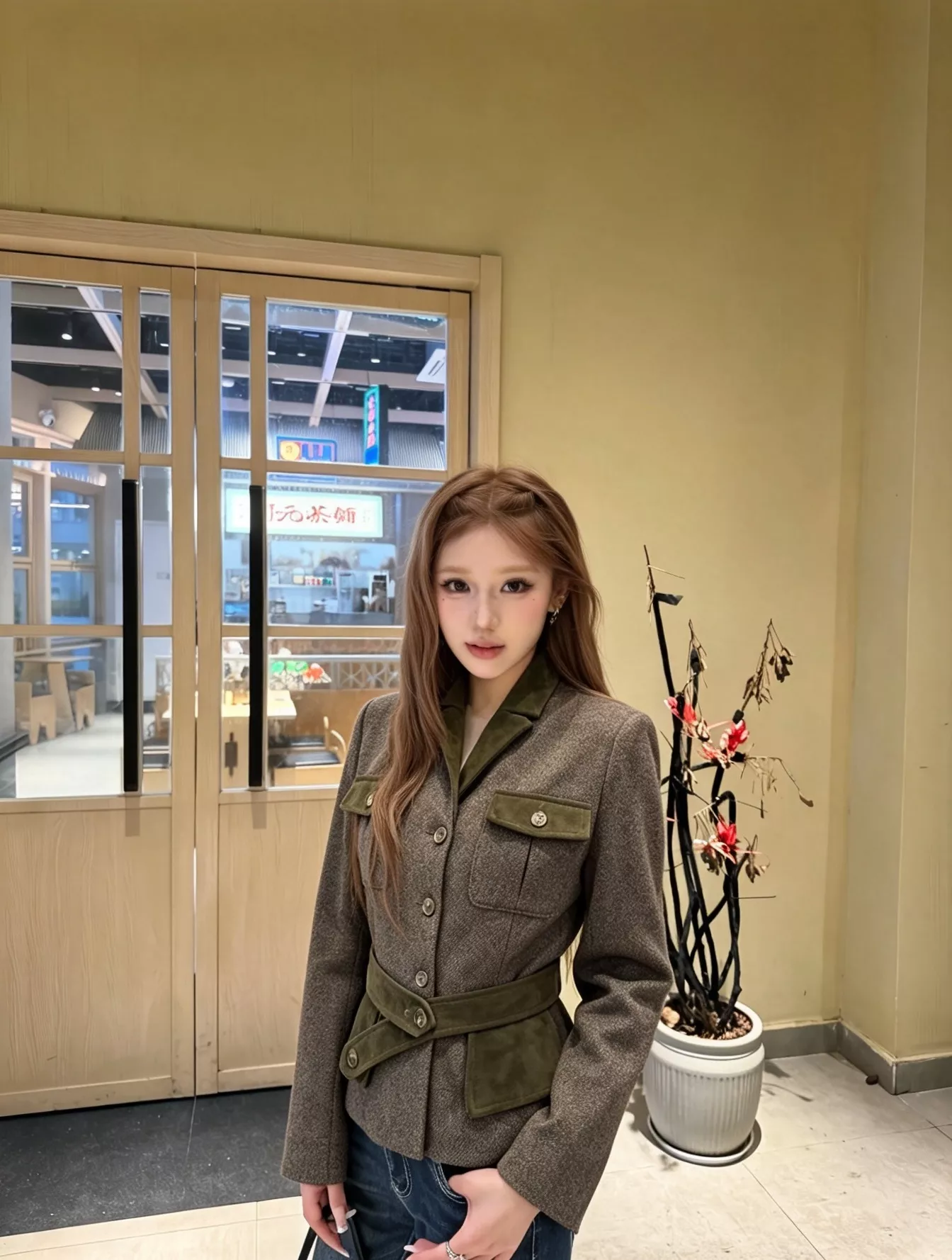 로로피아나 캐시미어 배색 벨트 여성용 쇼트 코트 상세 이미지 14