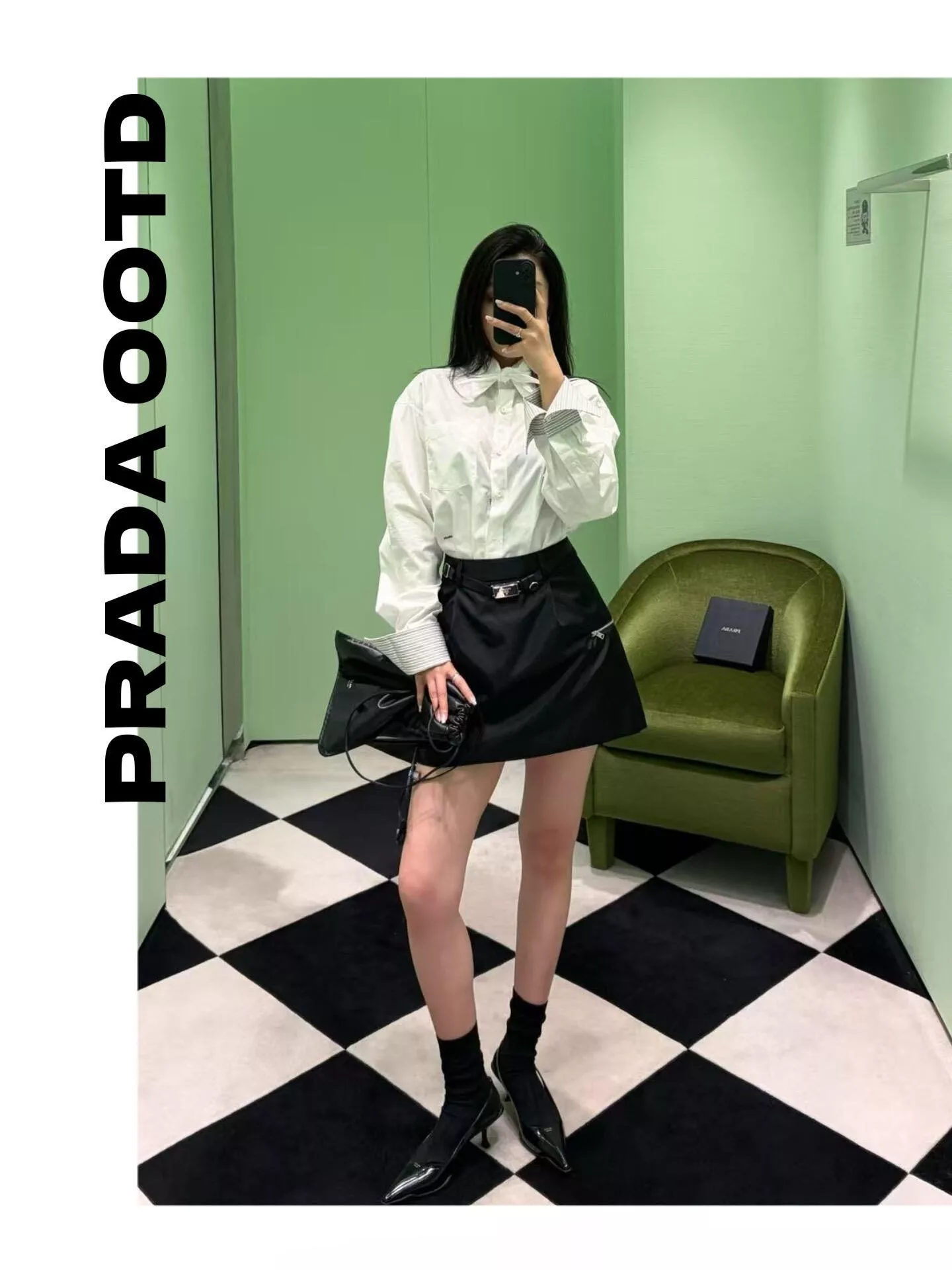 프라다 벨트 구성 입체 재단 여성용 미니 스커트 상세 이미지 11