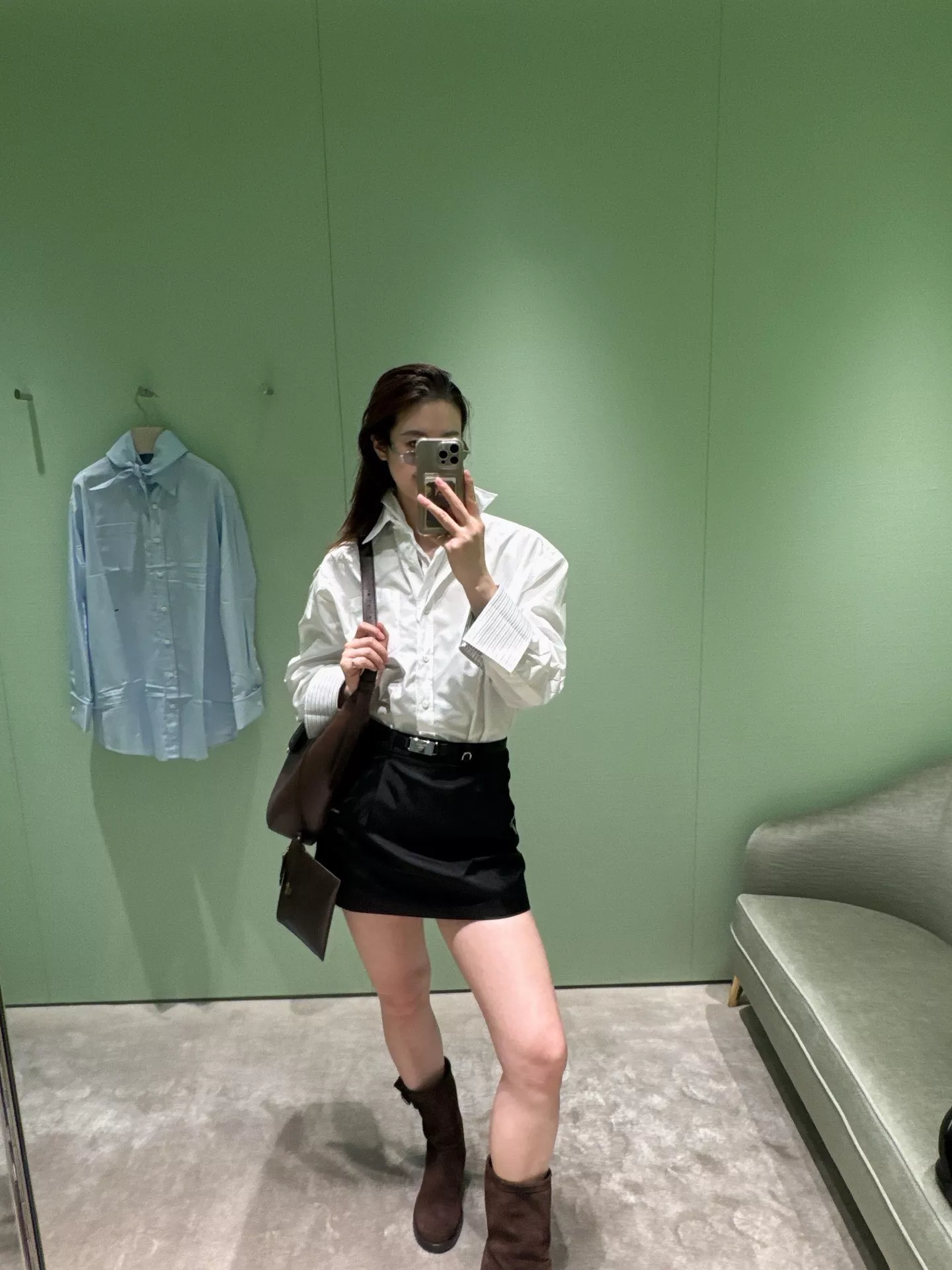 프라다 벨트 구성 입체 재단 여성용 미니 스커트 상세 이미지 13