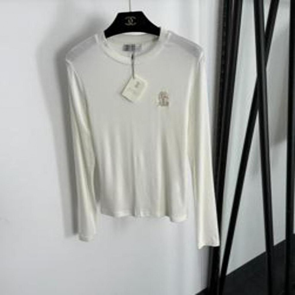 브루넬로쿠치넬리 로고 엠블럼 슬림핏 긴팔 티셔츠