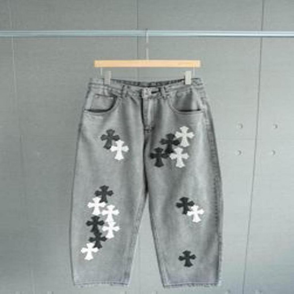 크롬하츠 25F/W 워시드 그레이 패치워크 직통 데님 팬츠