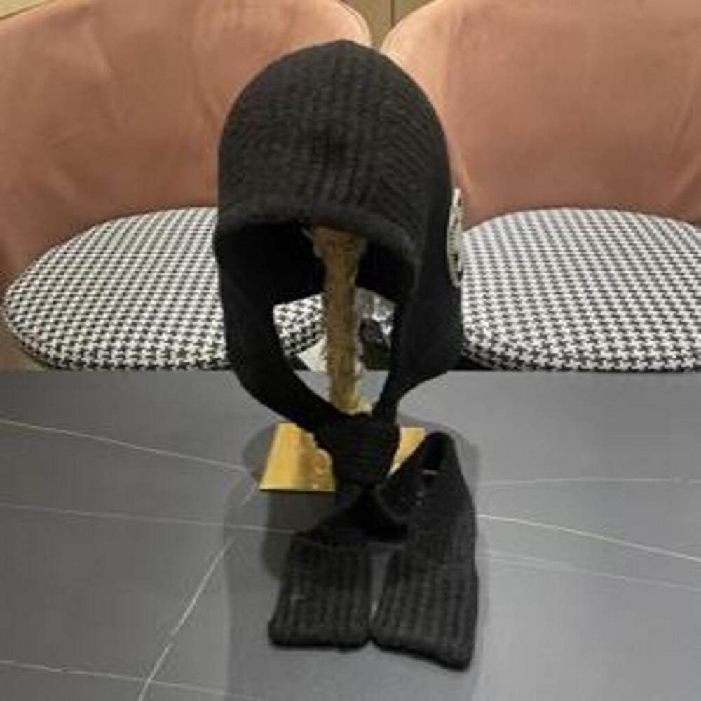 샤넬 울 블렌드 후드 머플러 비니