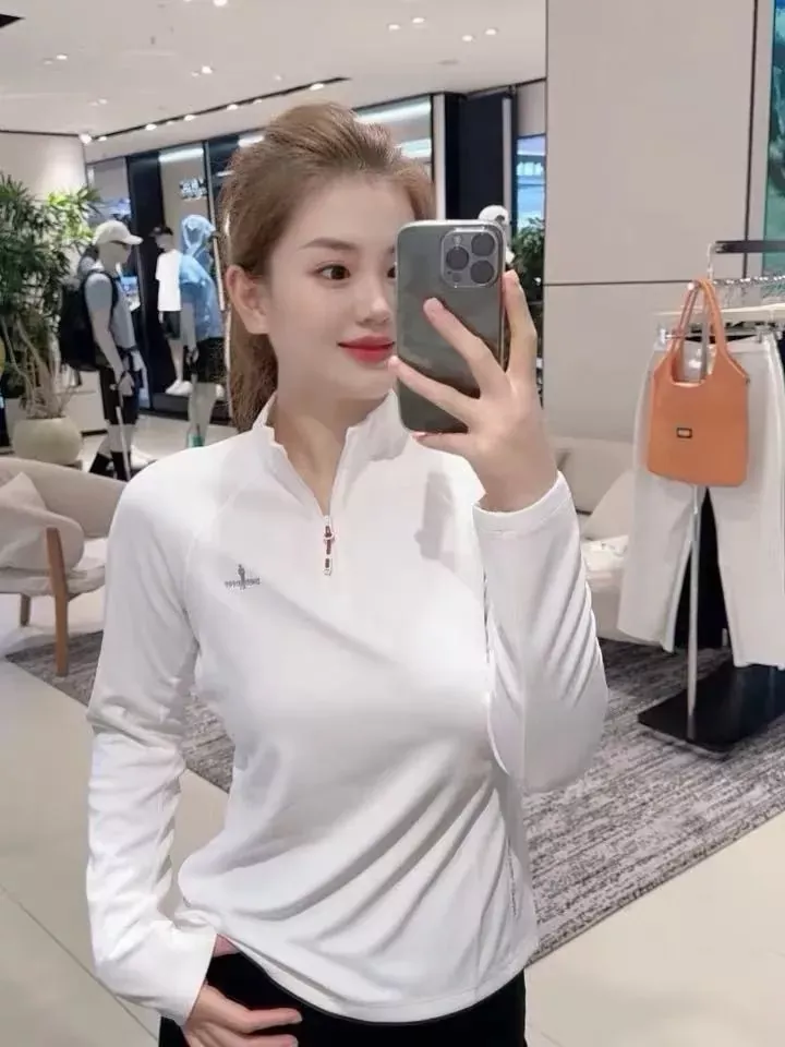 비음러펀 반집업 스탠드칼라 여성용 긴소매 티셔츠 상세 이미지 23