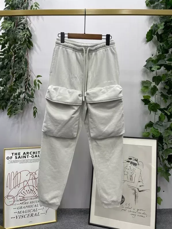 오프화이트 입체 포켓 워싱 남녀공용 트레이닝 팬츠 상세 이미지 2