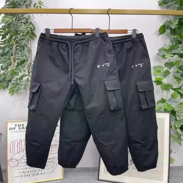 오프화이트 자수 로고 코튼 남녀공용 트레이닝 팬츠