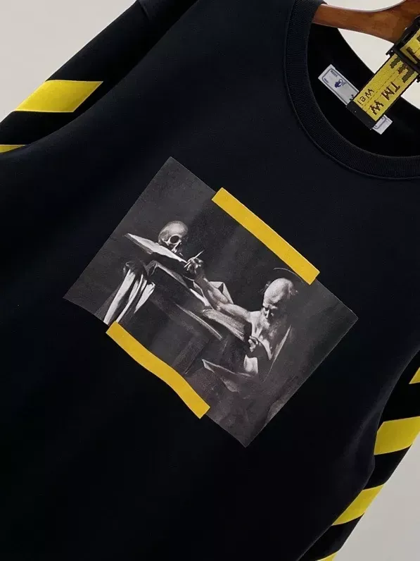 오프화이트 핸드 프린트 코튼 남녀공용 맨투맨 티셔츠 상세 이미지 4