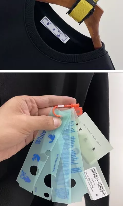 오프화이트 핸드 프린트 코튼 남녀공용 맨투맨 티셔츠 상세 이미지 6