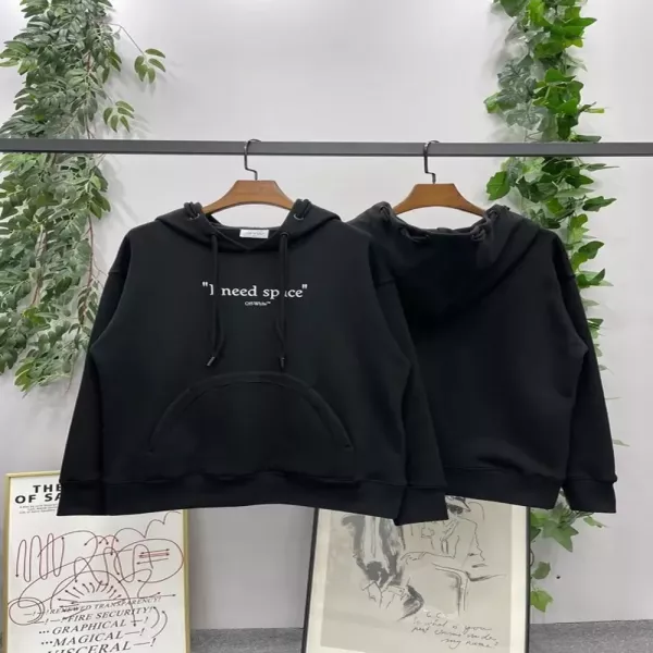 오프화이트 자수 로고 오버핏 남녀공용 후드 티셔츠