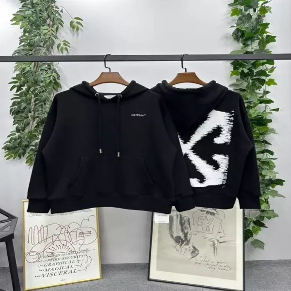 오프화이트 화살표 프린트 오버핏 남녀공용 후드 티셔츠