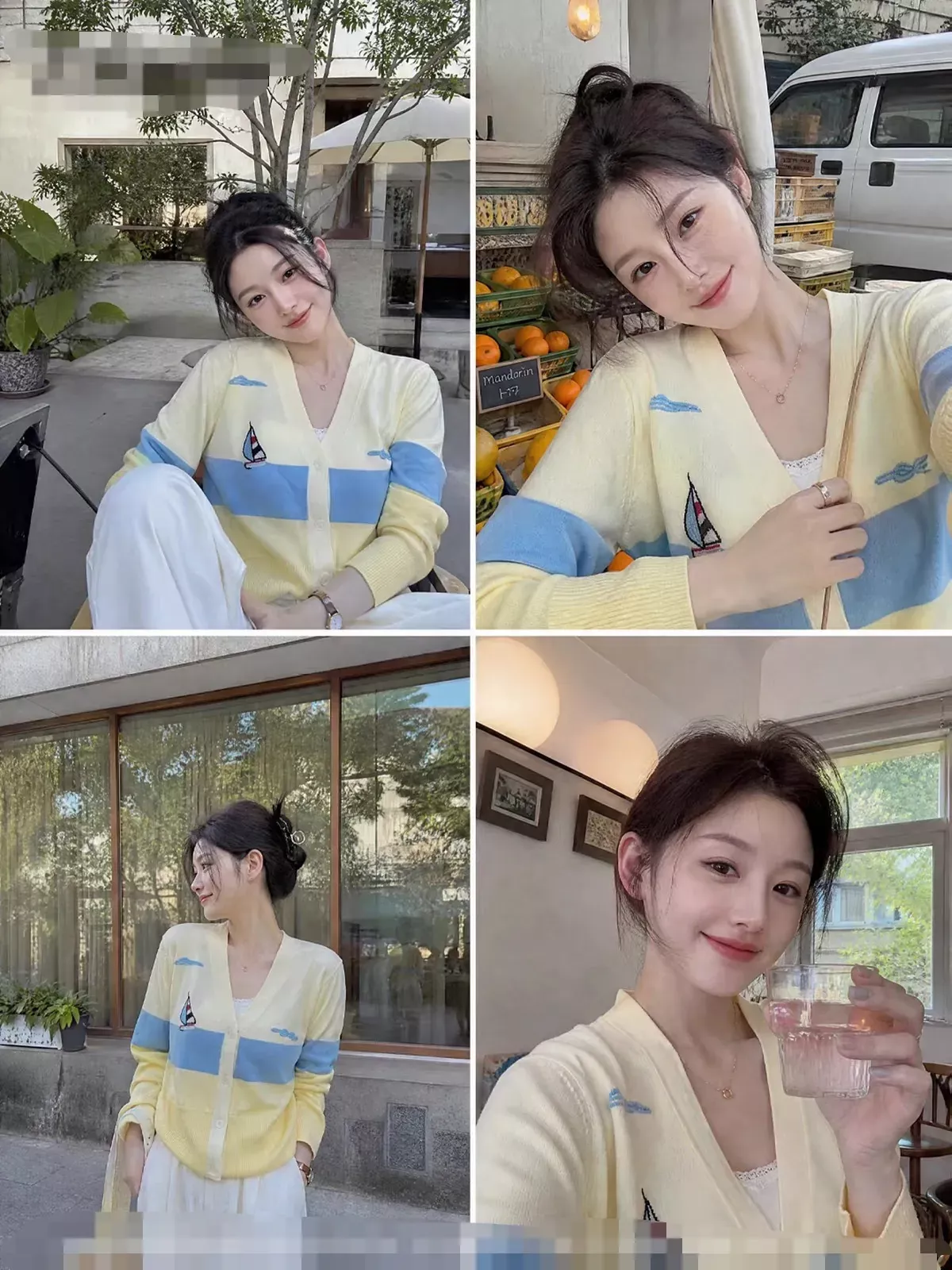 톰브라운 배색 브이넥 자수 여성용 긴소매 가디건 상세 이미지 23