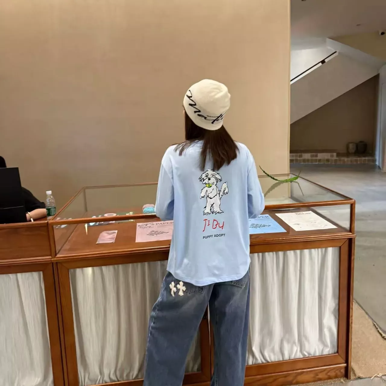 안코라우 강아지 프린트 속건 여성용 긴소매 티셔츠 상세 이미지 31