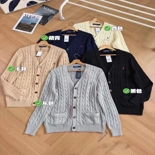랄프로렌 꽈배기 브이넥 남녀공용 긴소매 가디건