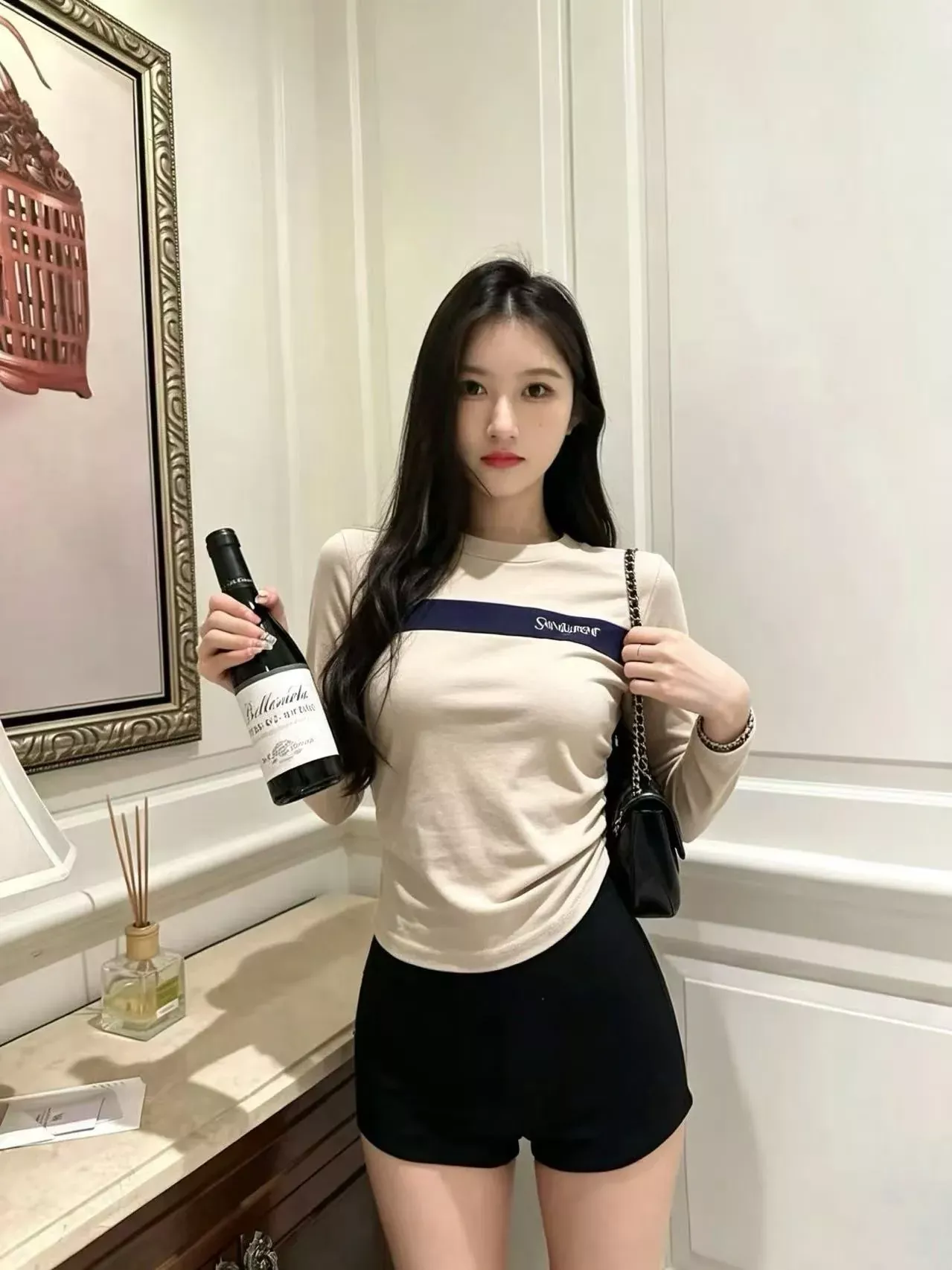 입생로랑 배색 스트라이프 자수 여성용 긴소매 티셔츠 상세 이미지 31