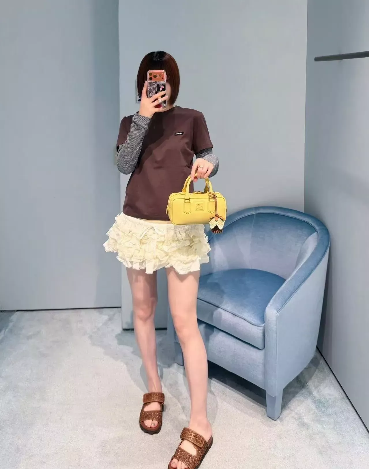 미우미우 레이어드 스트라이프 여성용 긴소매 티셔츠 상세 이미지 26