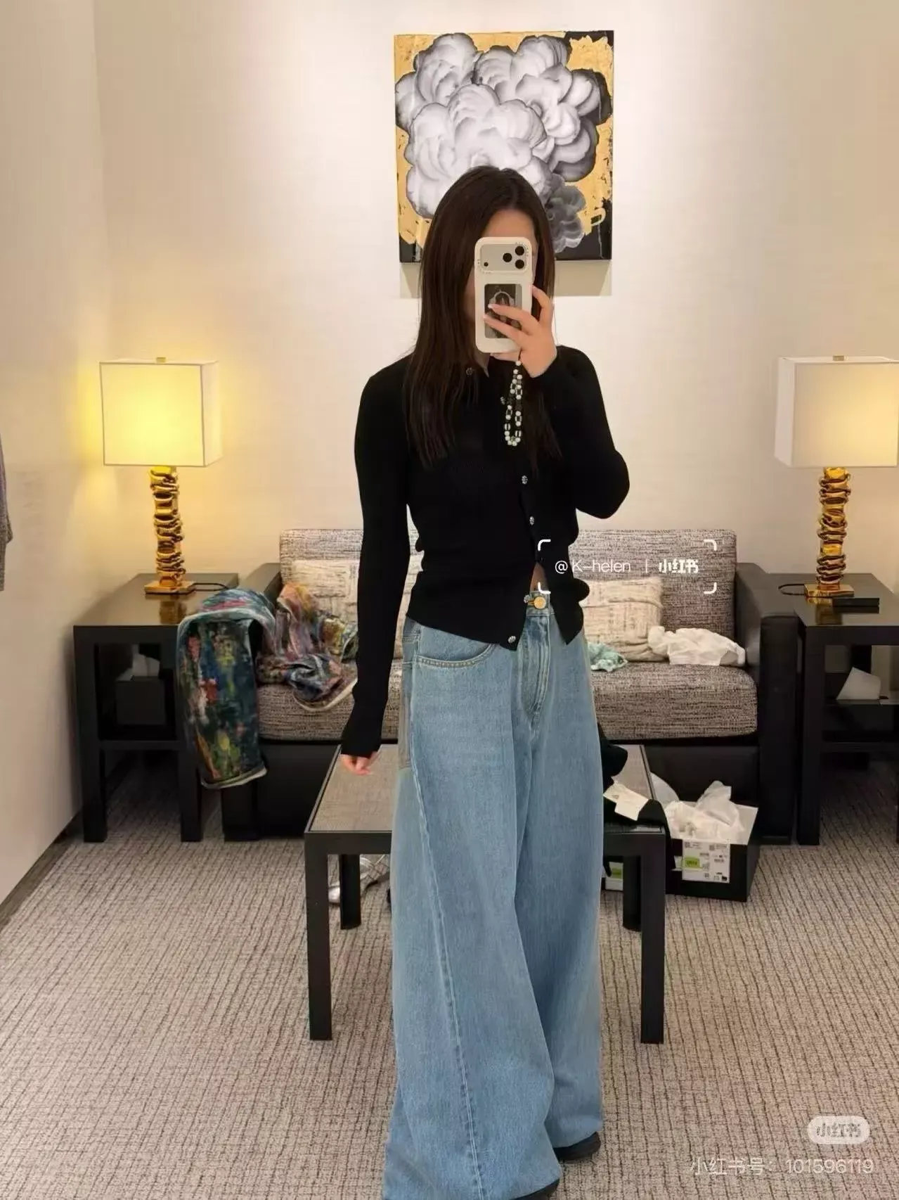 샤넬 워싱 와이드 하이웨이스트 여성용 데님 팬츠 상세 이미지 18