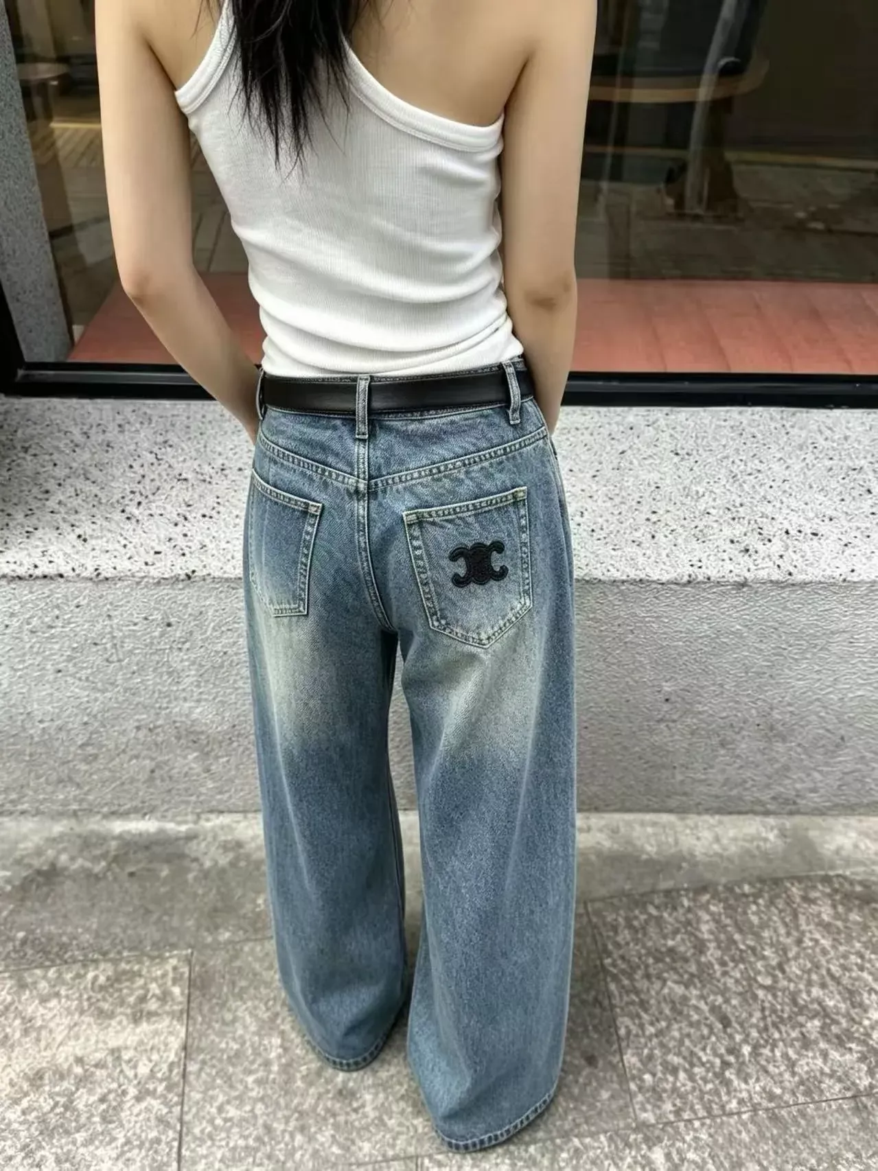 셀린느 로고 자수 벨트 구성 여성용 데님 팬츠 상세 이미지 11