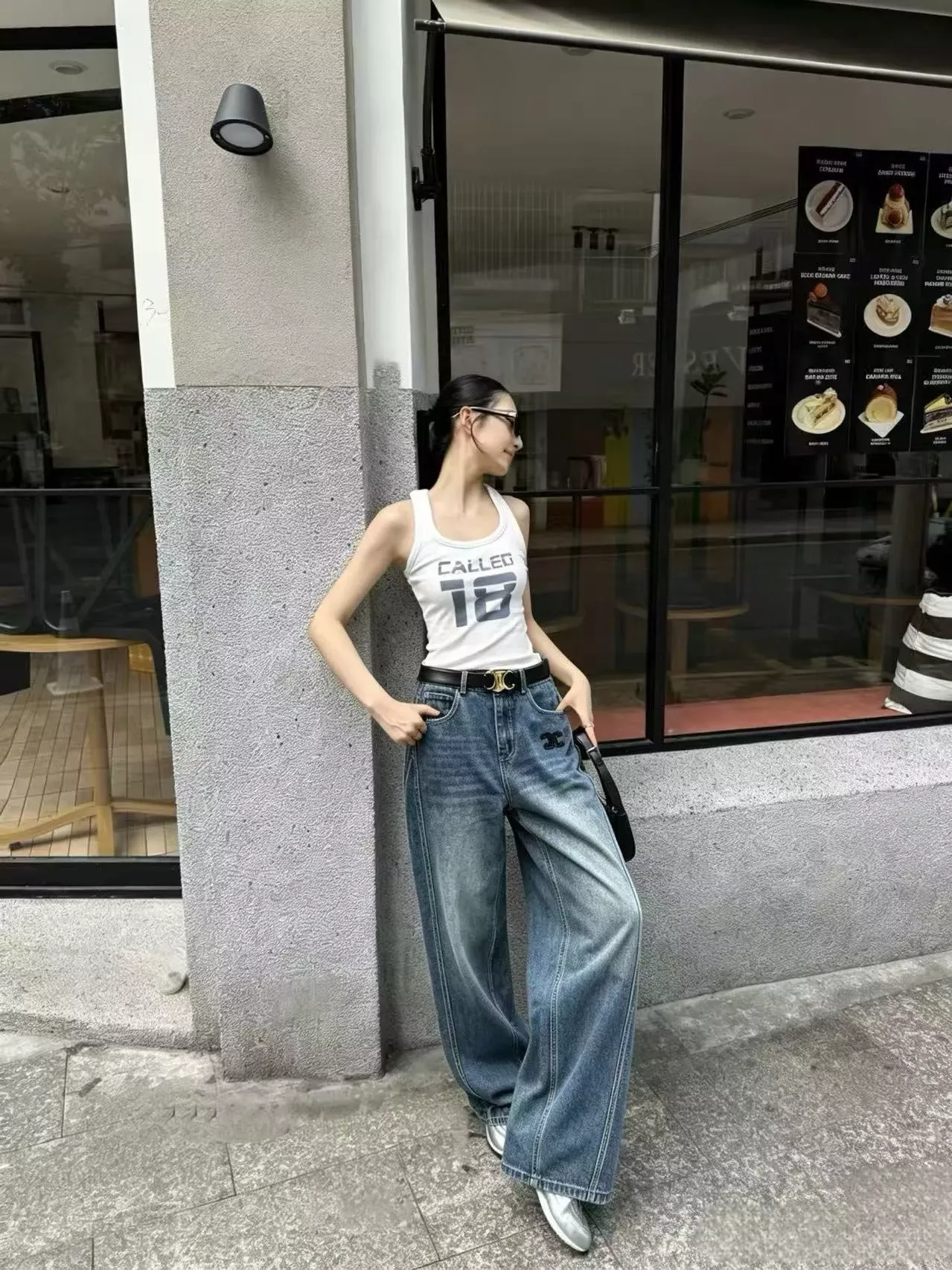 셀린느 로고 자수 벨트 구성 여성용 데님 팬츠 상세 이미지 14