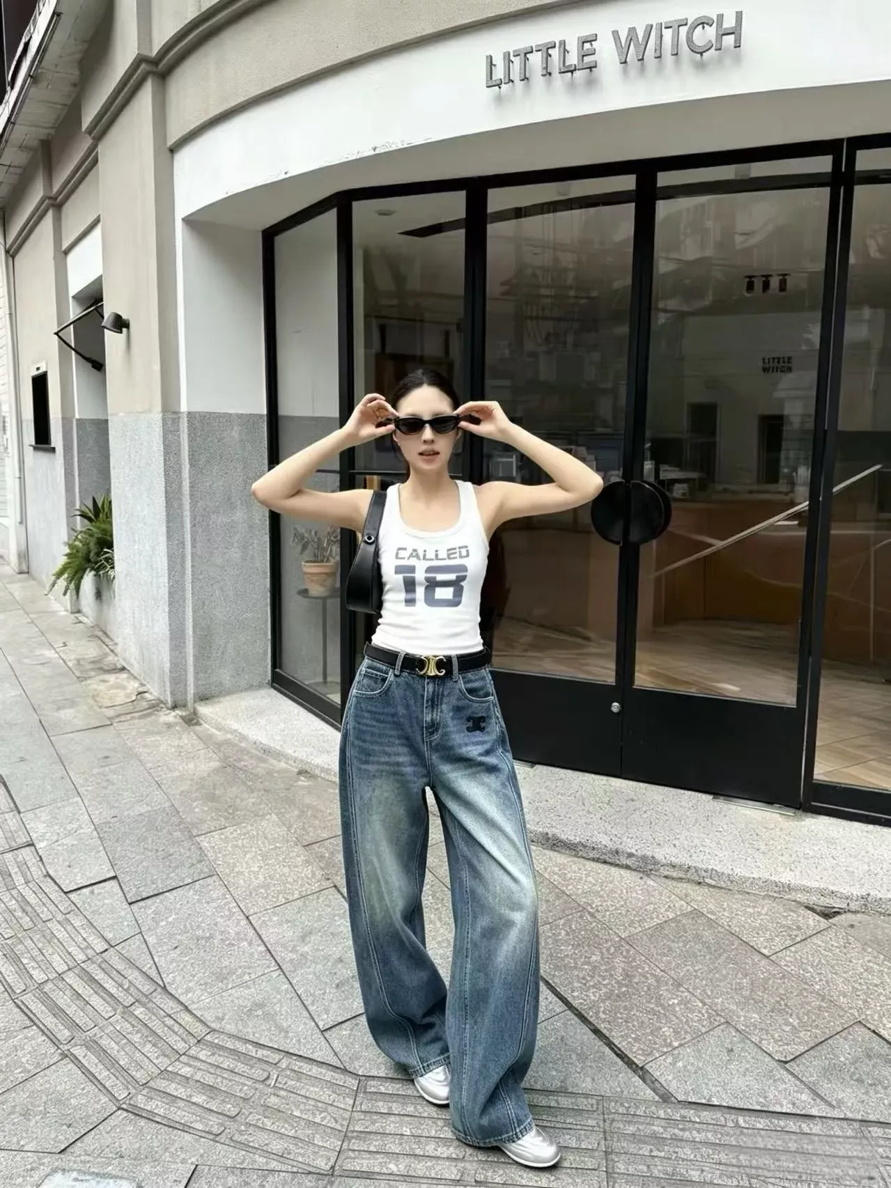 셀린느 로고 자수 벨트 구성 여성용 데님 팬츠 상세 이미지 15