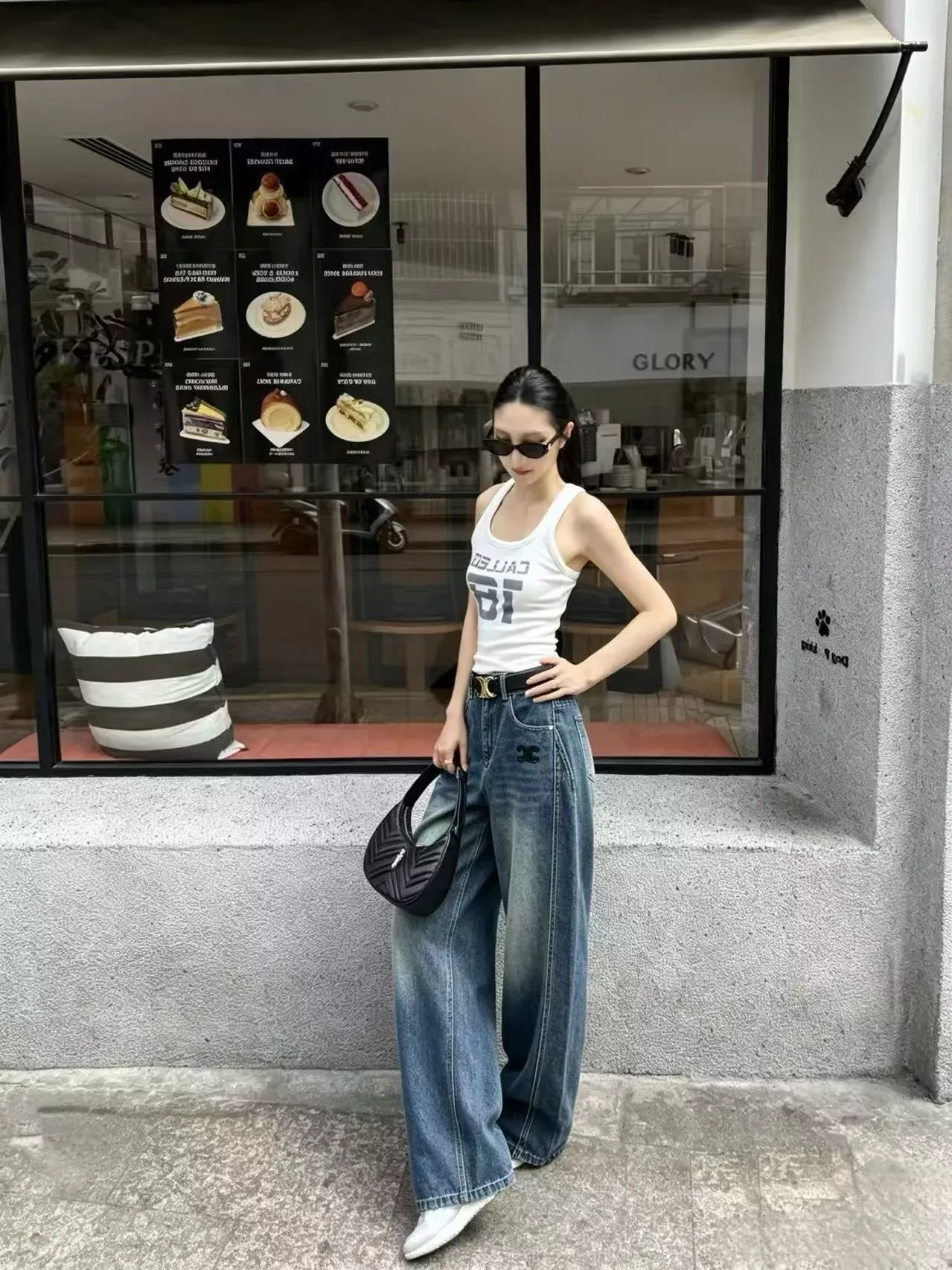 셀린느 로고 자수 벨트 구성 여성용 데님 팬츠 상세 이미지 16