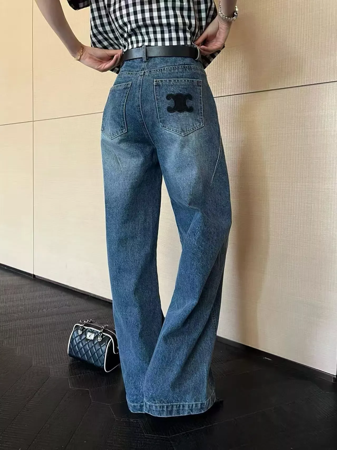 셀린느 로고 자수 벨트 구성 여성용 데님 팬츠 상세 이미지 19