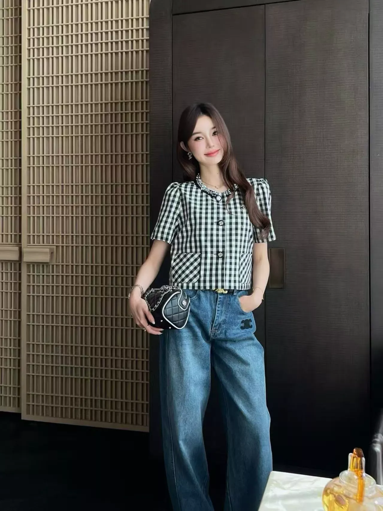 셀린느 로고 자수 벨트 구성 여성용 데님 팬츠 상세 이미지 20