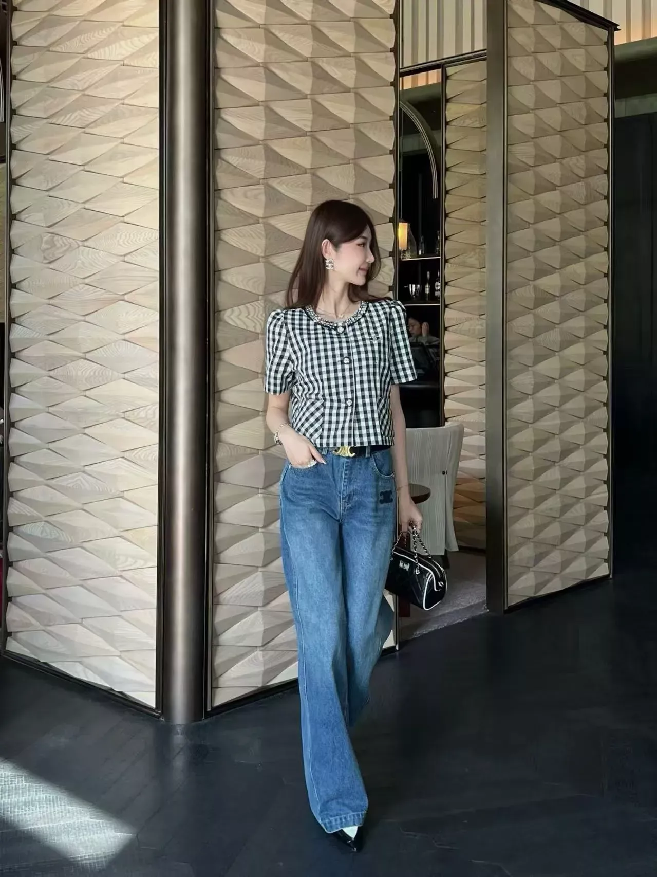 셀린느 로고 자수 벨트 구성 여성용 데님 팬츠 상세 이미지 21