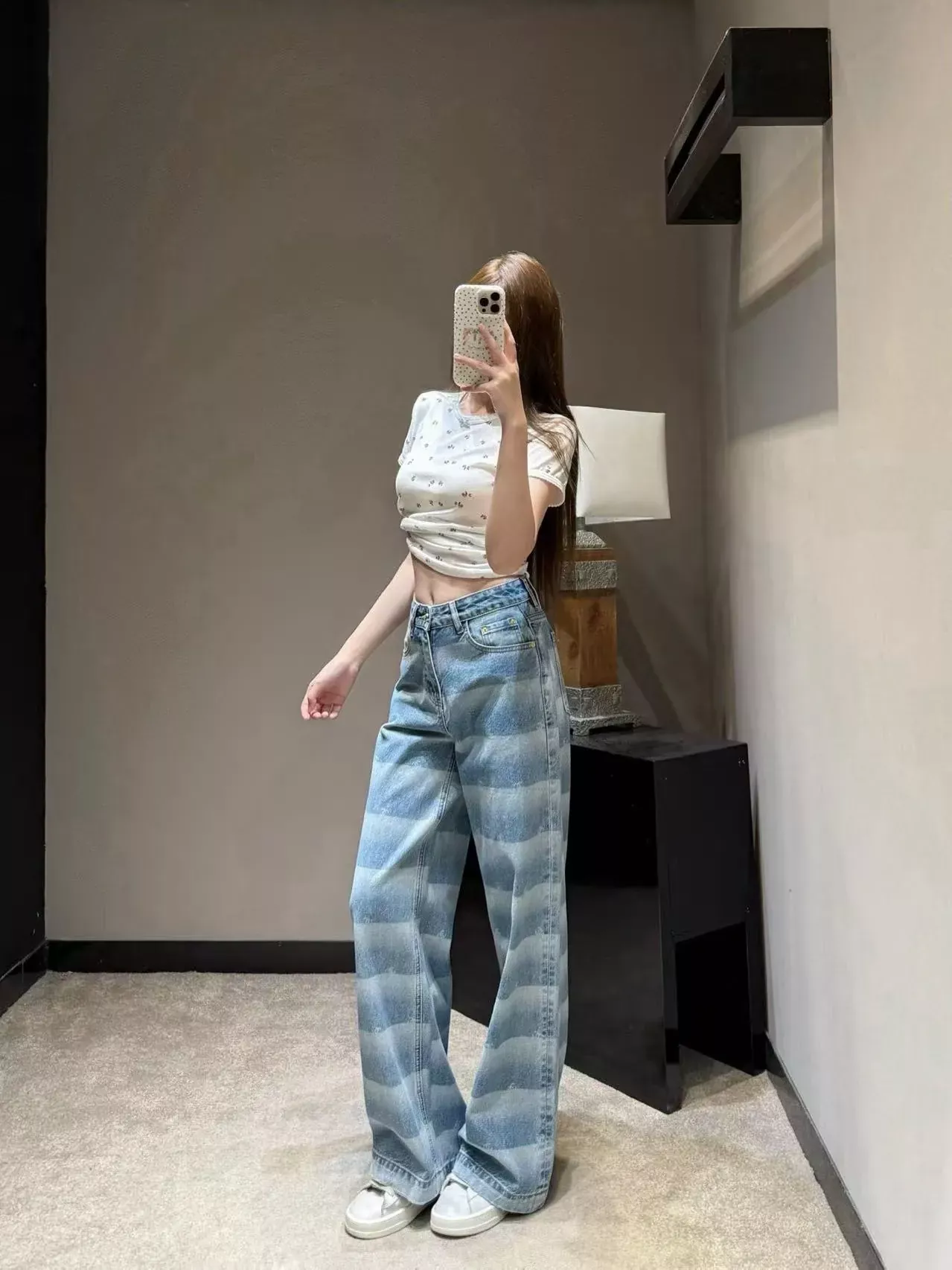 샤넬 워싱 그라데이션 하이웨이스트 여성용 데님 팬츠 상세 이미지 15