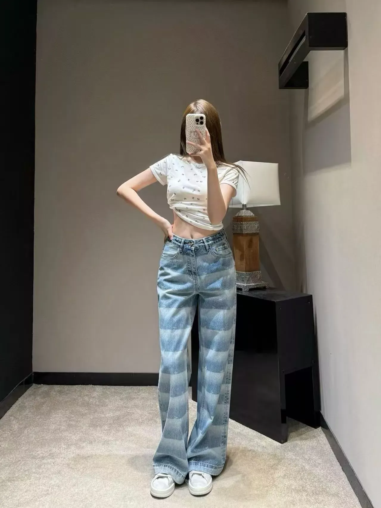 샤넬 워싱 그라데이션 하이웨이스트 여성용 데님 팬츠 상세 이미지 17