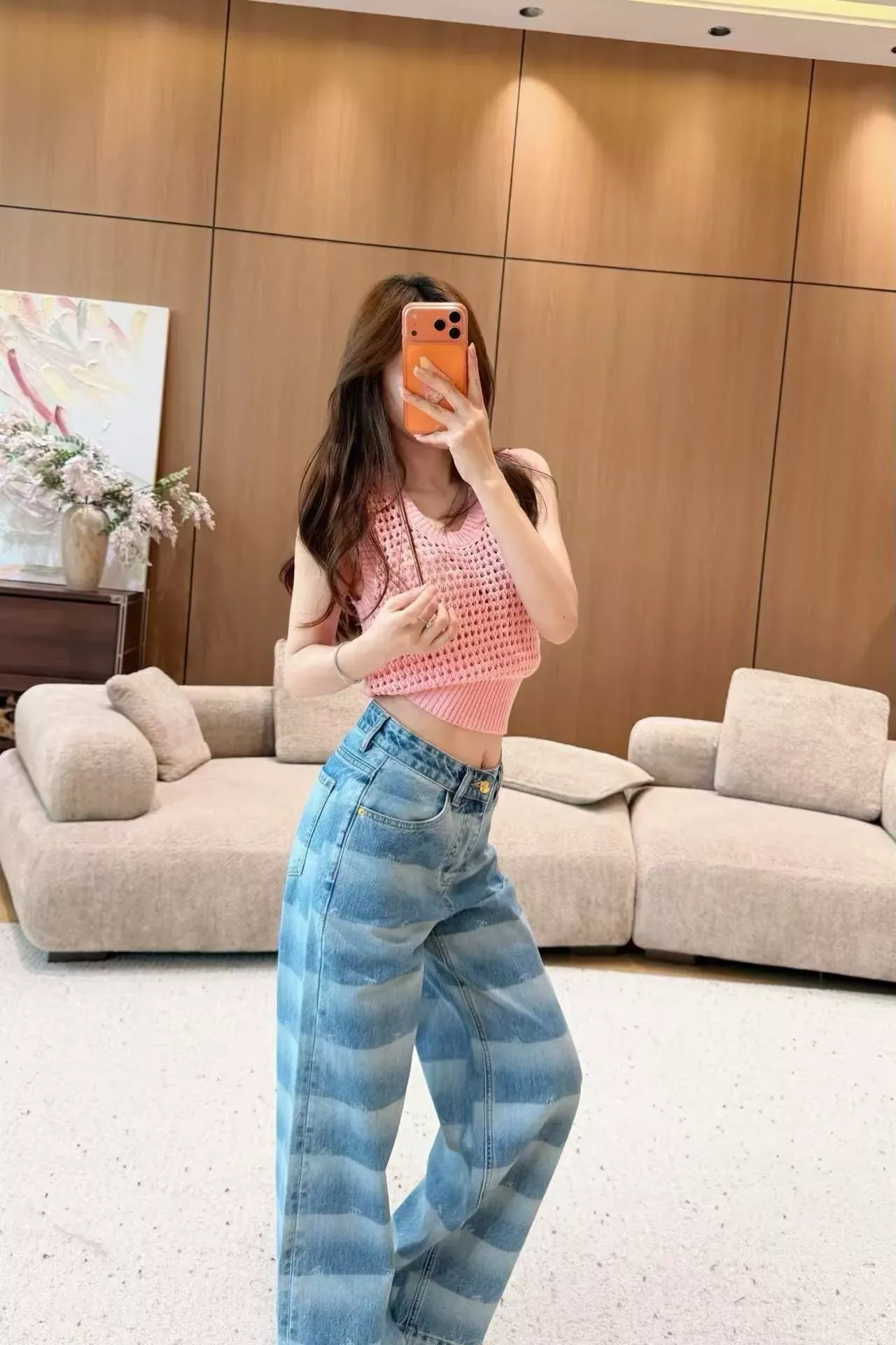 샤넬 워싱 그라데이션 하이웨이스트 여성용 데님 팬츠 상세 이미지 20