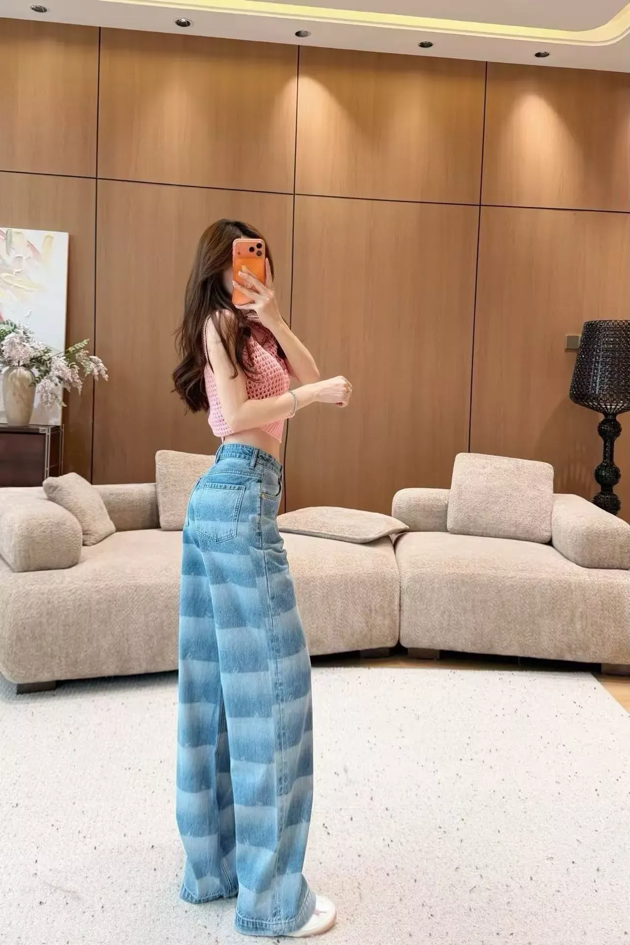 샤넬 워싱 그라데이션 하이웨이스트 여성용 데님 팬츠 상세 이미지 24
