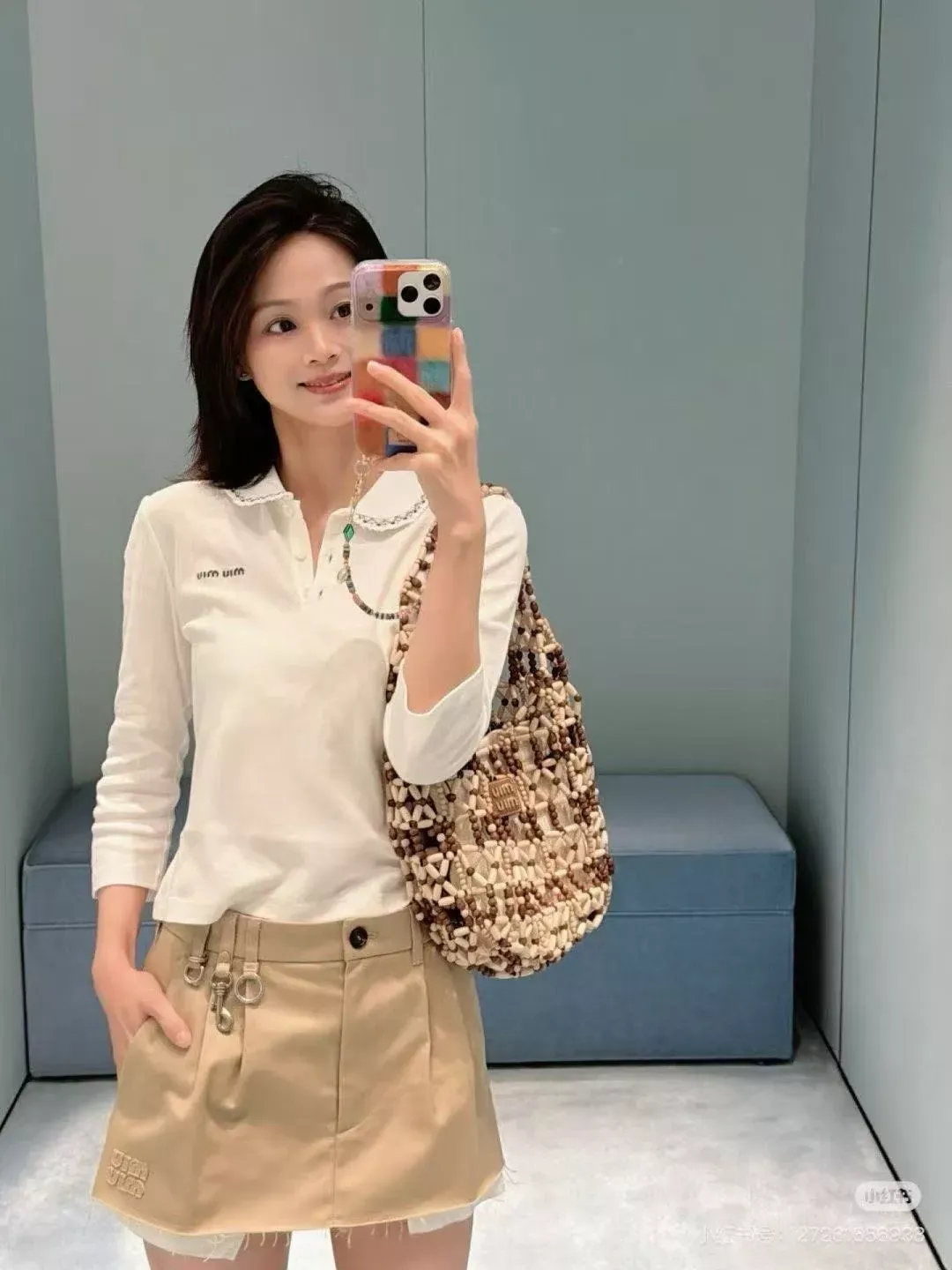 미우미우 자수 레이스 칼라 여성용 긴소매 티셔츠 상세 이미지 10