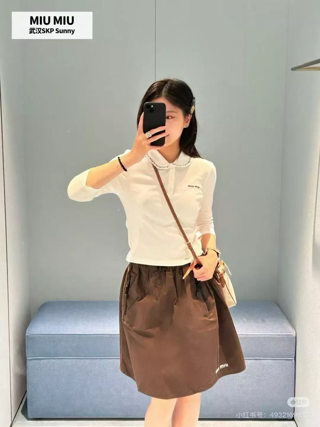 미우미우 자수 레이스 칼라 여성용 긴소매 티셔츠 상세 이미지 15