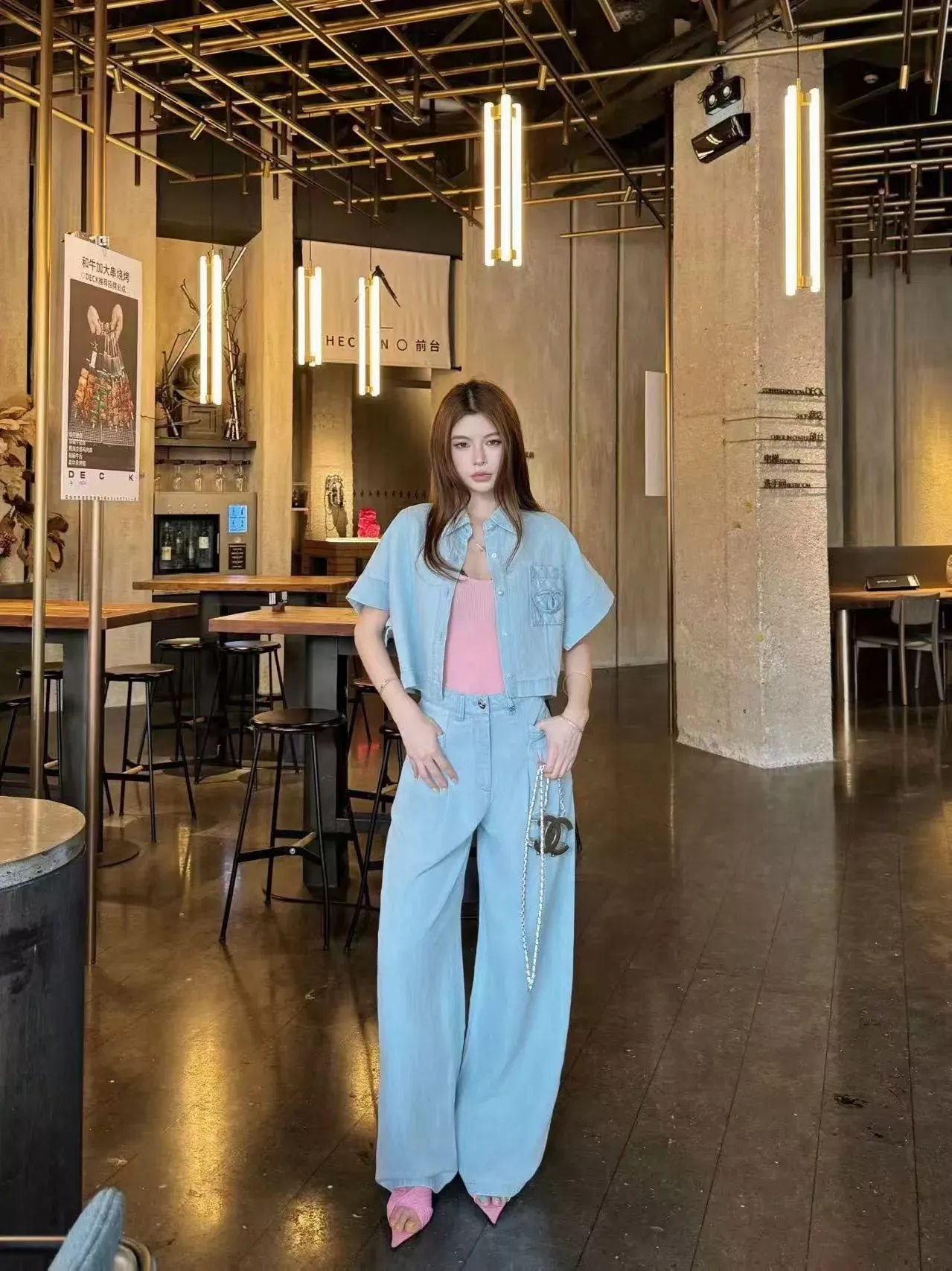 샤넬 데님 셔츠 팬츠 여성용 상하의 세트 상세 이미지 20