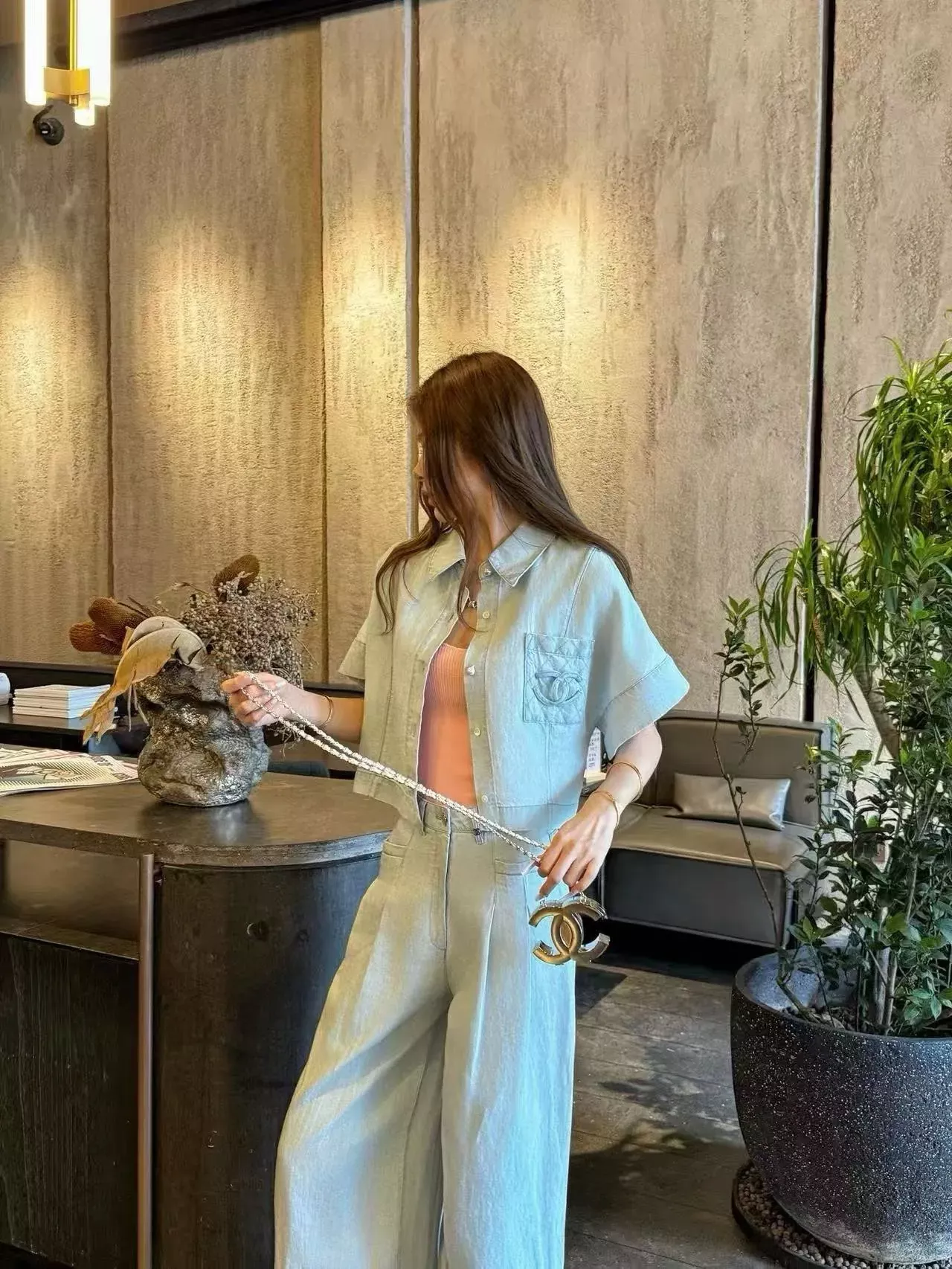 샤넬 데님 셔츠 팬츠 여성용 상하의 세트 상세 이미지 21