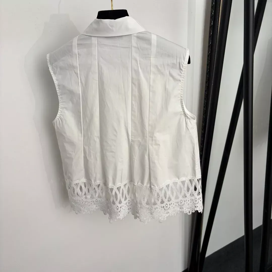 디올 벌 자수 레이스 밑단 여성용 민소매 셔츠 상세 이미지 6