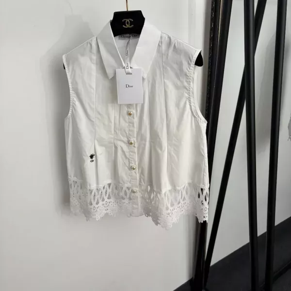 디올 벌 자수 레이스 밑단 여성용 민소매 셔츠