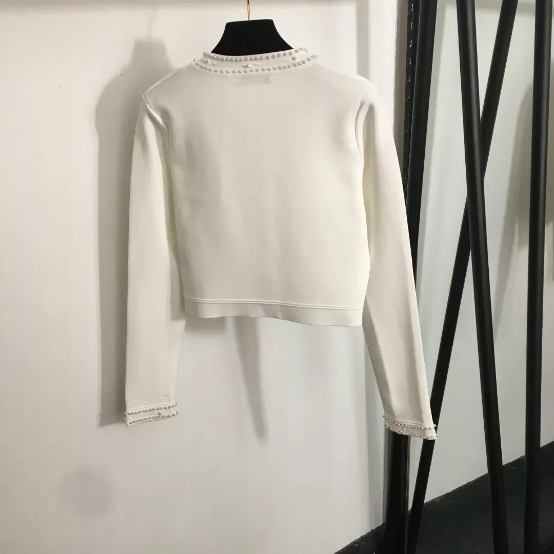 산드로 진주 버튼 원형넥 여성용 긴소매 가디건 상세 이미지 13