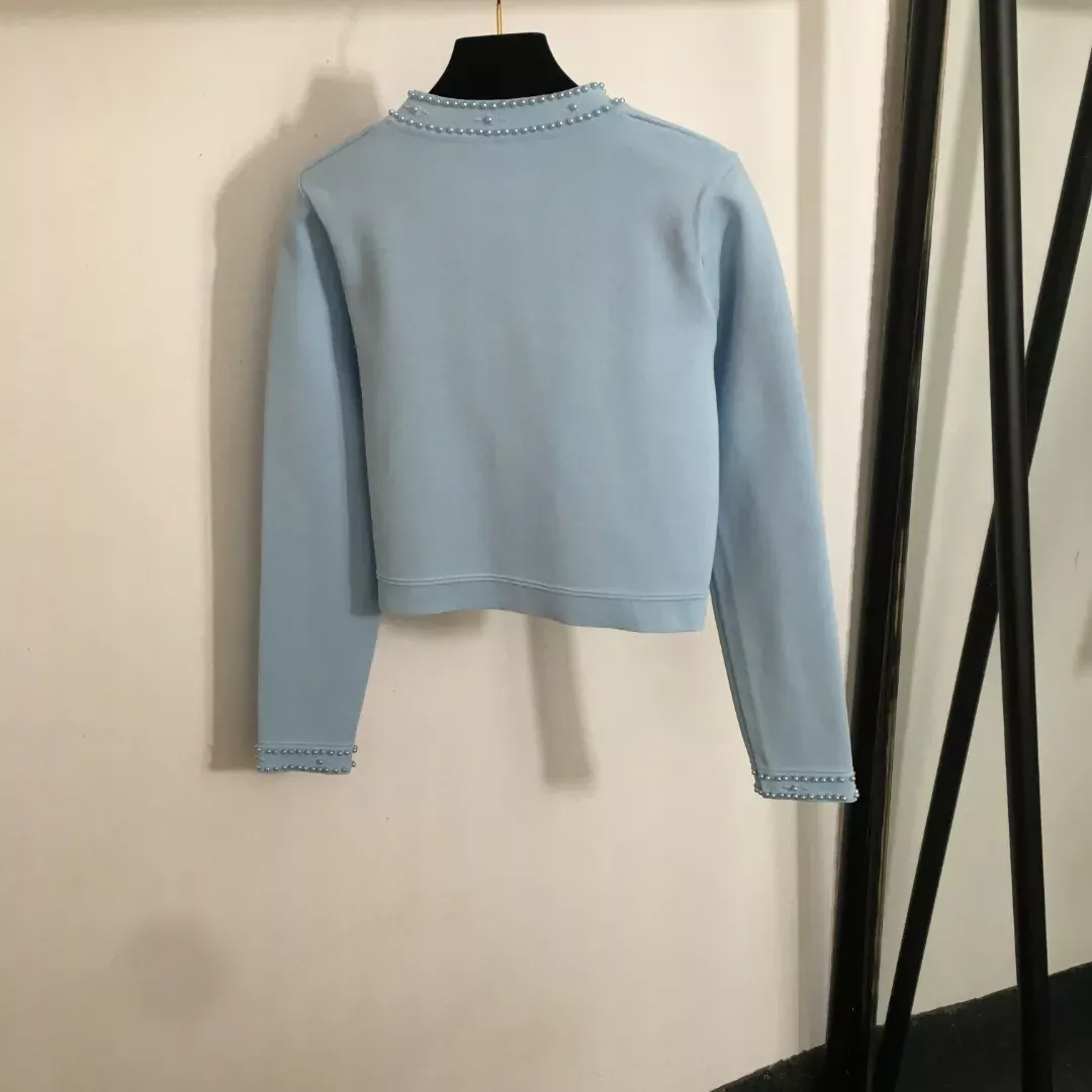 산드로 진주 버튼 원형넥 여성용 긴소매 가디건 상세 이미지 15