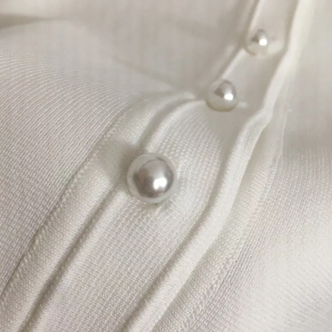 산드로 진주 버튼 원형넥 여성용 긴소매 가디건 상세 이미지 5