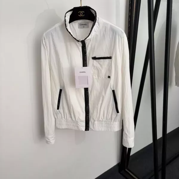 샤넬 배색 트림 스탠드칼라 여성용 쇼트 코트
