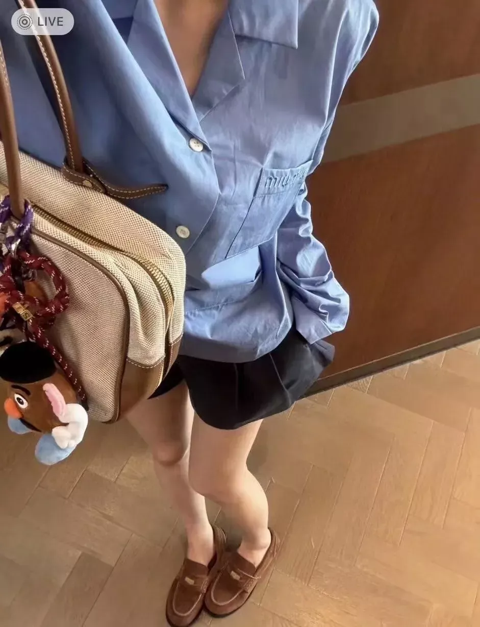 미우미우 자수 레터링 셔츠 재킷 여성용 긴소매 셔츠 상세 이미지 29